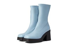 Steve Madden Klayton Boot - Women's Shoes : Light Blue : Dress up like a fashionista wearing the Steve Madden Klayton Boots, perfect for everyday wear. Stretchable synthetic upper. Synthetic and textile lining and insole. Zippered side closure. Mid-calf shaft height. Square toe and block heel. Synthetic outsole with high traction and durability. Imported. Measurements: Heel Height: 3 1 2 in Weight: 1 lb 4 oz Shaft: 9 in Platform Height: 1 in Product measurements were taken using size 8.5, width Synthetic Ankle Boots For Fall, Casual Polyurethane Ankle Boots, Knee-high Polyurethane Platform Boots For Spring, Ankle-high Synthetic Boots For Fall, Winter Heeled Boots With Reinforced Heel, Synthetic Ankle-high Boots For Fall, Polyurethane Knee-high Platform Boots For Spring, High Ankle Boots With Reinforced Heel In Polyurethane, High Ankle Synthetic Boots For Fall