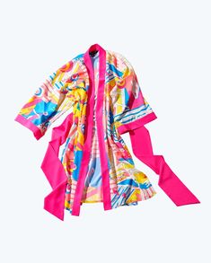 Drunk Robe | Made of 100% Post-Consumer Recycled PET Plastic Bottles – Drunk Elephant Multicolor Silk Beachwear Kimono, Multicolor Silk Kimono For Beachwear, Playful Multicolor Summer Sleepwear, Multicolor Silk Robe For Spring, Summer Sleep Pink Robe, Summer Silk Pink Kimono, Summer Sleep Robe In Pink, Pink Summer Sleep Robe, Summer Pink Sleep Robe