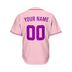 Custom Sublimation Pink Pinstripe Baseball Jersey Names and numbers are sublimated. No Minimum Order Free Shipping It will take 1-3 weeks to ship out If you would like to change the jersey's design, please contact us via the contact page or live chat. Features Made of Mesh Fabric: The jersey is 100% polyester mesh fabric. It is breathable and quickly dry. Sublimation Tracking Twill: All letters and numbers of the jersey are sublimated. Compared with traditional printed jerseys, it is durable and Pink College Jersey With Letter Print, College Pink Jersey With Letter Print, Pink Team Logo Jersey For Sports Season, Pink Team Logo Jersey, Pink Jersey With Team Logo, Customizable Pink Baseball Jersey For Sports, Pink Baseball Jersey With Team Name For Sports, Pink Team Spirit Jersey For College, Pink College Jersey With Team Spirit