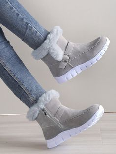 Buckle Decor Zipper Side Teddy Lined Shoes For Women, Winter Thermal Insulated Snow Boots | SHEIN USA Shoes For Teachers, Cute Winter Boots, How To Wear Loafers, Short Ankle Boots, Good Shoes, Buckled Heels, Cute Boots, Snow Boots Women, Winter Snow Boots