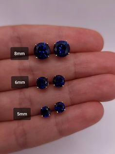 This is the perfect gift for mom, wife, fiancee, girlfriend, valentine, daughter, family or friend. It is a special gift for mother's day, valentine's day, wedding, anniversary, birthday, Christmas, Easter, New Year's and any holiday. Brand New September Birthstone These are Beautiful Blue Sapphire Studs in a Round Shape in real solid 14kt gold Created Blue Sapphire Size: 3mm, 0.25 Carats 4mm, 0.50 Carats 5mm, 1 Carat 6mm, 2 Carats 8mm, 4 Carats Comes with pushbacks Comes in jewelry box MATCHING PENDANT & RING AVAILABLE THIS DESIGN IS AVAILABLE WITH ANY GEMSTONE/BIRTHSTONE IF THE GEMSTONE THAT YOU WANT IS NOT AVAILABLE IN THIS DESIGN PLEASE CONTACT ME AND I WILL GET IT FOR YOU! ALSO AVAILABLE IN 14KT WHITE GOLD, 14KT ROSE GOLD AND .925 STERLING SILVER! CONTACT US Shipping Elizabeth Jewelry Royal Blue Jewelry With Prong Setting For Anniversary, Blue Jewelry With Prong Setting As Gift, Royal Blue Round Jewelry For Anniversary, Blue Sapphire Earrings For Anniversary, Sapphire Blue Earrings For Gift, Blue Fine Jewelry Earrings For Anniversary, Blue 14k Gold Jewelry With Prong Setting, Classic Blue Earrings As Gift, Blue Sapphire Earrings In Fine Jewelry Style