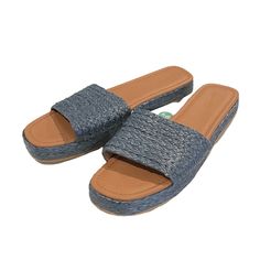 Item: Universal Thread Slip On Sandals/Slides Size: 9.5 Color: Tan, Blue Condition: New With Tag All Items Come From A Smoke Free, Pet Friendly Home. Casual Blue Slippers For Beach, Casual Synthetic Flip Flops With Woven Sole, Casual Slide Mules With Textured Sole, Beach Slide Flip Flops With Textured Sole, Casual Closed Toe Slides For Beach, Casual Blue Mules With Flat Heel, Vacation Slides With Textured Sole And Round Toe, Summer Mules With Cushioned Footbed And Round Toe, Blue Sandals With Woven Sole And Round Toe