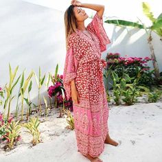 Pretty in Pink Boho Kimono Cardigan Product Type: Bohemian Style Kimono Robe Composition: 100% Polyester Length: 50 in / 128 cm Large Sleeve Bohemian Style Kimono, Boho Kimono Cardigan, Kimono Floral, Maxi Kimono, Chiffon Tunic, Chiffon Kimono, Maxi Cardigan, Mode Boho, Tropical Dress