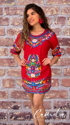 Cute Mexican Mini Dress with a detailed flower silk embroidery. Embroidery detail around sleeve, hem line and frontal floral design. With tie back for a perfect fit. Made of 100% cotton, manta (Musin) fabric. Embroidery color pattern may differ from one pictured. Match it with one of our Mexican Accessories: Espadrilles, Necklace, Shawl or Mexican Clutch. Perfect for any Mexican Themed party celebration. Look at our entire Dress Collection here. SIZE CHART: MEXICAN MINI DRESS WIDTH BUST LENGTH S Graduation Party Pictures, Gala Outfit, Patch Dress, Mexican Dresses, Gold Embroidery, Silk Embroidery, Embroidery Details, Wearing Dress, Embroidered Patches