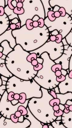 a bunch of hello kitty wallpapers with pink and white bows on the top