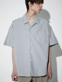 It is a short sleeves shirt with open collar neckline. The stripe pattern makes refreshing and casual mood. Made of cotton fabric, the shirt has comfy fit and soft touch.- Open collar- Button closure- Round hem- Chest pocket Relaxed Fit Tops With Vertical Stripes And Camp Collar, Cotton Camp Collar Top With Vertical Stripes, Cotton Top With Vertical Stripes And Camp Collar, Striped Short Sleeve Shirt With Camp Collar For Spring, Striped Short Sleeve Collared Shirt In Relaxed Fit, Striped Relaxed Fit Collared Short Sleeve Shirt, Striped Collared Short Sleeve Shirt With Relaxed Fit, Spring Striped Short Sleeve Shirt With Camp Collar, Striped Cotton Camp Shirt For Spring