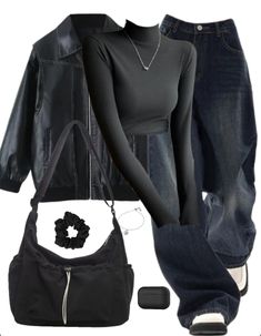 OOTD: Oversized Leather Jacket + Knitted Tee + Boyfriend Jeans + Crossbody Bag School Outfits Mexican, Oversized Jean Jacket Outfit Aesthetic, Outfits Black Women School, Outfits Aesthetic School, Fire Aesthetics, School Outfits Black Women, School Outfits Uniform, Oversize Jeans, Knitted Tee