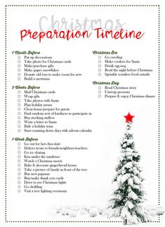 a christmas tree with snow on it and the words,'preparation time'written in red