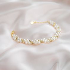 3 layers of Baby Pearls Bracelet with Gold Beads Delicate Gold Beaded Bracelets For Party, Wedding Bracelets With Beaded Chain And Round Beads, Gold Beaded Wedding Bracelets 14k Gold Filled, Gold Plated Wedding Bracelets With Round Beads, Elegant Gold Plated Beaded Chain Bracelets, Elegant Gold Plated Beaded Chain Bracelet, Elegant Adjustable Chain Bracelet With Gold Beads, Elegant Adjustable Gold Beaded Bracelet, Gold Pearl Beaded Bracelet With Pearl Drop