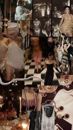 a collage of photos with women dressed in costumes and accessories, including necklaces