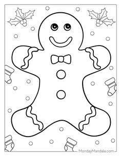 a coloring page with a christmas ginger