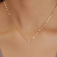 Tiny Cute and delicate Cross necklace, available in sterling or gold. Dainty Cross Necklace For Gift, Dainty Cross Necklaces For Mother's Day, Dainty Crucifix Cross Necklace With Delicate Chain, Dainty Gold-plated Cross Necklace Gift, Tiny Cross Necklace, Daughter Christmas, Tiny Cross, Mini Cross, Sister Wife