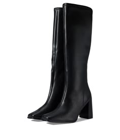 PRICES MAY VARY. Stretch Fabric Inside Zip Square Toe Chunky Heel Amazon Black Boots, Shin High Boots, Women’s Black Boots, Skirt With High Boots, Black Boots With Dress, Long Skirt And Boots, Trendy Boots For Women, Black Boots Knee High, Platform Black Boots