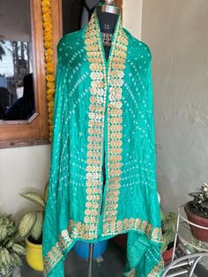 *Women ethnic motifs Gotta pati work Dupatta . *Rama green color  *Four sided lace border. Material:silk  Length:2.9 Width:39 Hand wash Bandhani Print, Gotta Patti, Ethnic Motifs, Silk Dupatta, Lace Border, Jaipur, Green Color, Green Colors, Scarf Accessory