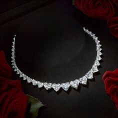 Luxury Cubic Zirconia Diamond Necklace With Brilliant Cut, Fine Jewelry Heart Cut For Valentine's Day, Crystal Heart Jewelry For Wedding, Valentine's Day Heart Cut Fine Jewelry, Dazzling Heart Cut Necklace For Formal Occasions, Exquisite Silver Diamond Cut Necklace, Exquisite Silver Diamond Necklace With Diamond Cut, Exquisite Silver Diamond Cut Diamond Necklace, Brilliant Cut Crystal Diamond Necklace