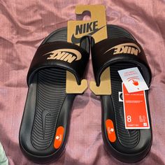 New With Tags No Box Nike Victori One Size 8 Black With Bronze Logo Women’s Comfort Slide Sandals. Please Contact If You Have Any Questions. Nike Black Slide Sandals, Nike Black Open Toe Slides, Nike Black Open Toe Sandals, Black Nike Synthetic Flip Flops, Logo Women, New Nike, Slide Sandals, Black Nikes, Women's Shoes Sandals