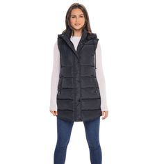 This S.E.B. by SEBBY outerwear vest for women offers a feminine and flattering fit at a great price point. Bringing designer details and all-around comfort, this women's puffer jacket vest will not disappoint. It features a detachable hood for added warmth and protection from light showers. The snaps and zipper are a stunning gunmetal finish for a very refined look. This vest can be worn as a fall coat and right into the winter as true outerwear. The loose quilted faux down insulation imparts a Long Puffer Vest, Puffer Jacket Vest, Puffer Vest With Hood, Hooded Puffer Vest, Trendy Outerwear, Vest For Women, Black Puffer Vest, Puffy Vest, Long Puffer