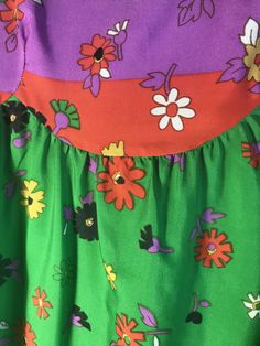 "Summer maxi dress in bright green with multi colored flowers in light nylon. Measurements: 34\" bust 32\" empire waist 44\" hips 47\" from underarm to hem 50\" from back of the neck to hem 56\" circumference at hem" Vintage Multicolor Sleeveless Maxi Dress, 1970s Vintage Maxi Dress, 1970s Fitted Sleeveless Maxi Dress, 1970s Fitted Floor-length Maxi Dress, 1970s Floral Print Maxi Dress, Multi Colored Flowers, Summer Maxi, Pastel Stripes, Vintage Blazer