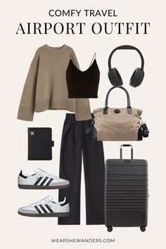 Athleisure Outfits Travel, Travel Outfit Women Airport Style, Hidden Love Fashion, What To Wear On A Plane Long Flights, Fancy Airport Outfits, Travel Outfit Inspiration, Airport Outfit Inspo Comfy, Woman Airport Outfit, Casual Airport Looks Women