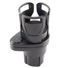 the side view of a black plastic cup holder