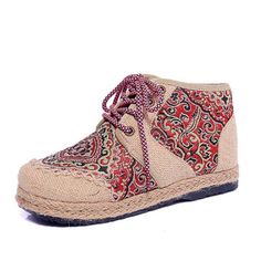 Embroider Shoes Women Ankle Boots for Women Flat Comfortable Lace-up Shoes Casual Martin Boots With Rubber Sole And Lace-up, Casual Beige High-top Lace-up Boots, Casual Ankle Martin Boots With Laces, Casual Martin Ankle Boots With Laces, Casual Red Lace-up Boots, Casual Lace-up Boots With Rubber Sole And Flat Heel, Casual Beige Lace-up Boots With Round Toe, Casual Beige Flat Heel Martin Boots, Spring Casual Low-top Booties