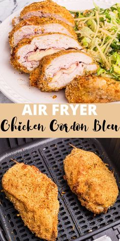 air fryer chicken cordon bleu with broccoli on the side