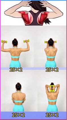 the woman is doing exercises with dumbbells for her upper and lower back muscles