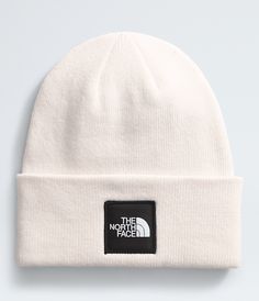 the north face logo beanie in white