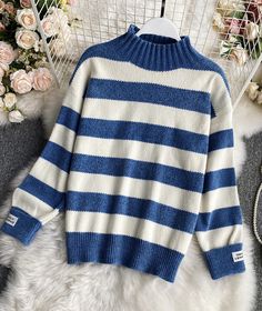 Simple stripe long sleeve sweaterFabric: blendedColor: black, blue, green, pink, khakiSize(cm): free sizelength 55 bust 110-130 sleeve length 45 Cousins Aesthetic, Clothes Have No Gender, Outfit Ideas For Drawing, Cosplay Clothes, Sweater Fabric, Wrap Jacket, Stripe Long Sleeve, Black Tights, Striped Long Sleeve