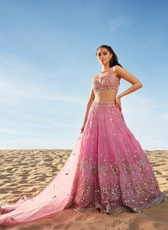 Pink Mirror Embroidered Organza Lehenga – Lashkaraa Lehenga Mirror Work, Ethnic Skirts, Lilac Lehenga, Mirror Work Dress, Shaadi Outfits, Lehenga Pink, Mehndi Outfit, Organza Lehenga, Desi Fits