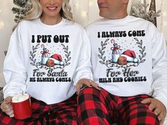 YOU MUST ADD EACH ITEM TO THE CART SEPARATELY BEFORE PURCHASING. Get festive and funny with our Couples Ugly Christmas Sweaters, the perfect matching outfits for holiday fun! These hilarious Christmas sweaters are ideal for couples who love to stand out at holiday parties and spread some seasonal cheer. Whether you're going for a laugh or just love a good matching moment, these funny Christmas couple sweatshirts are sure to be a hit! Gildan 18000 Brand Sweatshirt ▶Unisex Adult Sizing ▶See Our Si Funny Christmas Sweaters Couples, Funny Couples Gifts, Couples Christmas Outfits Funny, Ugly Sweater Couple Ideas, Couples Ugly Sweater Ideas, Funny Couple Christmas Shirts, Chicken Ring Crescent Rolls, Ugly Sweater Ideas For Couples, Couples Ugly Christmas Sweaters