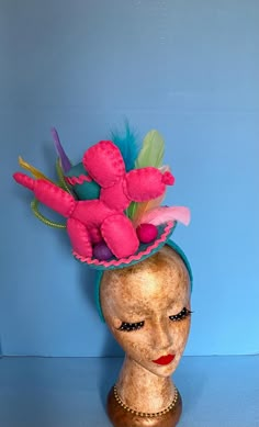 Hand stitched felt balloon dog fascinator hat . Secured to a headband for comfort. Handmade Playful Party Hat, Playful Handmade Party Hat, Adjustable Felt Hat For Party, Adjustable Felt Hat For Parties, Adjustable Felt Party Hat, Felt Balloon, Tiny Hat, Fascinator Hats Diy, Fun Hats