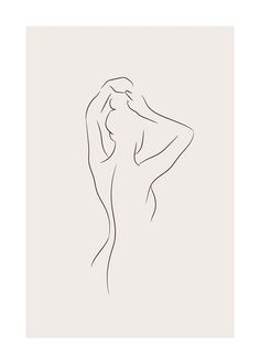 a line drawing of a woman's back with her hands behind her head, in front of a white background