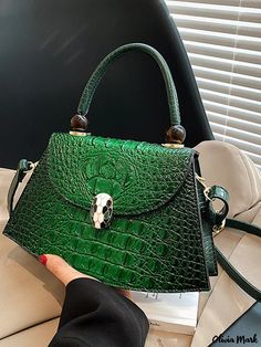 Olivia Mark - Contemporary Urban Shoulder Bag with Sophisticated Design Green Crocodile Pattern Handheld Bag, Green Handheld Bag With Single Handle, Green Top Handle Bag With Single Handle, Green Top Handle Shoulder Bag With Single Handle, Green Large Capacity Satchel For Evening, Green Large Capacity Bags For Formal Occasions, Trendy Green Bag For Formal Occasions, Elegant Green Crocodile Pattern Shoulder Bag, Chic Green Bags With Crocodile Pattern