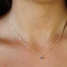 Sapphire Drop Necklace in 14k Yellow Gold Gold Faceted Birthstone Necklace Fine Jewelry, Dainty 14k Gold-filled Faceted Necklace, Dainty Faceted 14k Gold Filled Necklaces, Dainty 14k Gold Filled Faceted Necklace, Gold Faceted Birthstone Necklace In 14k Gold, 14k Gold-filled Round Birthstone Necklace, 14k Gold-filled Round Birthstone Necklaces, Minimalist Sapphire Jewelry In 14k Gold, 14k Gold Necklace With Round Stone For Gift