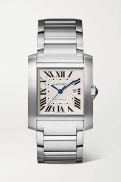 CARTIER Tank Française Automatic 30mm medium stainless steel watch | NET-A-PORTER Cartier Love Bangle, Cartier Calibre, 18k Gold Watch, Cartier Diamond, Cartier Vintage, Cartier Tank Francaise, Cartier Gold, Tank Watch, Swiss Army Watches