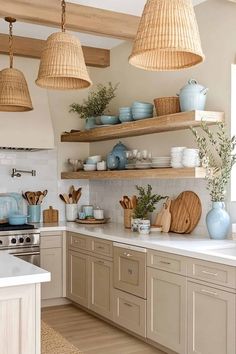 61 Swoon-Worthy Taupe Kitchen Cabinets Ideas for Every Style Cane Cabinet Doors Kitchen, Coastal Kitchen Splashback, Timeless Coastal Kitchen, Luxury Coastal Kitchen, Beach House Kitchen Cabinets, Beachy Kitchen Ideas, Coastal Chic Kitchen, Florida Kitchen Ideas, Coastal Kitchen Cabinets