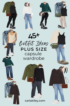 a variety of plus size outfits grouped together Plus Size Capsule Wardrobe, Capsule Wardrobe Casual, Capsule Wardrobe Women, Plus Size Fall Outfit, Plus Size Fall Fashion, Plus Size Cocktail Dresses, Plus Size Fall, Plus Size Womens, Capsule Outfits