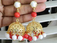 This listing is for 1 pair of Gold Plated Women Jhumka Jhumki Earrings . Earring Size:55mm long 2: 73 mm long Light Weight comfortable to wear Many thanks for you visit my store ♥ if you have any question please contact us. For wholesale Price Please Convo me. You can order different items as many you like . Bollywood Style White Jhumkas, White Round Jhumkas For Diwali, White Jhumkas For Diwali, Heavy White Danglers For Celebration, White Heavy Danglers For Festive Season, White Earrings With Latkans For Festivals, White Latkans Earrings For Diwali, White Round Jhumkas For Festive Occasions, White Chandbali Jhumkas As A Gift