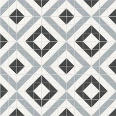 a black and white tile pattern with diamond shapes