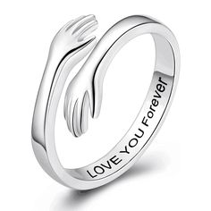 PRICES MAY VARY. The hug hands Ring Engraving Inspirational Words: " Always with You and Love you forever" This Words is a Symbol of Love and Protection, It Means Wherever You Are I Will Be Always with You. The hug is a symbol of comfort, encouragement, love and protection. Wearing a hug ring for your loved one will be a very memorable event. The hug hands rings is a perfect women gifts for yourself, mom, nana, grandma, best friend, sister and girlfriend during special occasions such as Birthday Metallic Nails Design, Hug Ring, Deep Quote, Dating Gifts, Letter Ring, Metallic Nails, Party Rings, Hand Ring, Amazon Must Haves