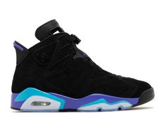 These are suede retro 6s with accents of aqua blue and purple on the outsoles. Sneaker Sticker, Summer Collection Men, Original Air Jordans, Jordan 4’s, Jordan Yeezy, Jordan Retro 6, Retro 6, Air Jordan 6 Retro, Jordan 6 Retro