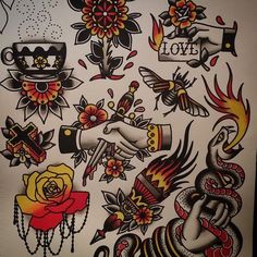 an assortment of tattoos on a sheet of paper