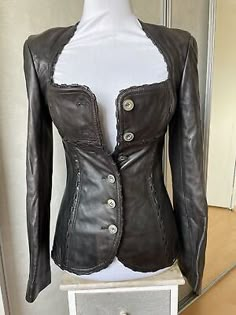 ALAIA Gorgeous Leather Corset Bustier Jacket. Vintage. Size 38. Rare model.  | eBay Timeless Leather Jacket, Blaxploitation Fashion, Industrial Era Fashion, Jacket Types Women, Vintage Archive Fashion, Clothes With Corset, Neo Gothic Fashion, Corset Leather Jacket, Alaia Vintage