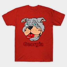 a red shirt with an image of a dog's face and the word georgia on it