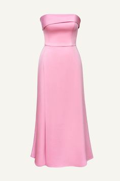 An elegant wrap dress in pink color in midi length. Its highlight is the lapel on the bodice which emphasizes the elegance of the shoulder and collarbone lines. The material of the skirt lets it flowing in motion, revealing graceful legs and emphasizing all the advantages of the bodyshape. Complete the outfit by wearing elegant sandals, contrasting gloves and a little bag . Feminine A-line Strapless Evening Dress, Feminine A-line Midi Dress For Evening, Pink Satin Midi Dress For Gala, Feminine A-line Strapless Dress For Evening, Solid Color Evening Dress With Sweetheart Neckline, Solid Color Sweetheart Neckline Evening Dress, Pink Fitted A-line Strapless Dress, Feminine Evening Midi Dress With Pleated Bodice, Feminine Evening Dress With Fitted Bodice, Midi Length