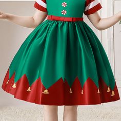 Toddler Kids Girls Christmas Elf Elf Short Sleeve Dress Wholesale Girls Dresses – PrettyKid Toddlers Christmas Dress Pattern, Christmas Dress Kids Pattern, Elf Dress For Kids, Toddler Christmas Dress Patterns, Elf Costume For Dolls, Infant Elf Costume, Grinch Dress Kids, Christmas Dress Pattern Kids, Childrens Christmas Dress