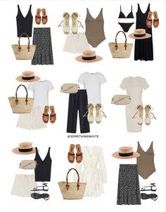 Black Tan And White Outfit, Parisian Summer Outfits 2023, Summer Everyday Outfits 2023, Minimalist Summer Wardrobe, Mode Tips, Capsule Wardrobe Outfits, Fashion Capsule Wardrobe, Travel Capsule, Honeymoon Outfits