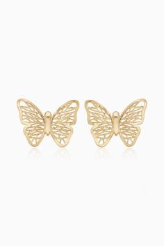 From dinner parties to art shows and everything in between, our Social Butterfly Studs will help you make a shining appearance. Handcrafted in solid gold, these butterflies will offer you feminine glamour and allure. Metal: 14k Yellow Gold Weight: 1.2 Grams Dimensions: 14mm Length, 11mm Width Origin: Crafted in San Zeno, Arezzo, Italy Formal Jewelry With Butterfly Clasp, Elegant 14k Gold Butterfly Jewelry, Elegant Pierced Butterfly Jewelry, Gold Earrings With Butterfly Charm For Party, Gold Butterfly Charm Earrings For Party, Party Earrings With Gold Butterfly Charm, 14k Gold Butterfly Jewelry For Formal Occasions, Formal 14k Gold Butterfly Jewelry, Elegant Butterfly Shaped Filigree Jewelry