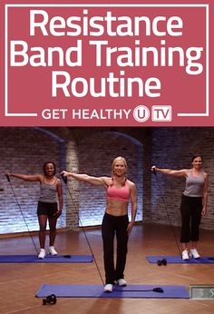 a group of women doing resistance band training on exercise mats with the words get healthy tv